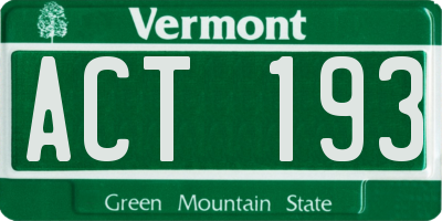 VT license plate ACT193
