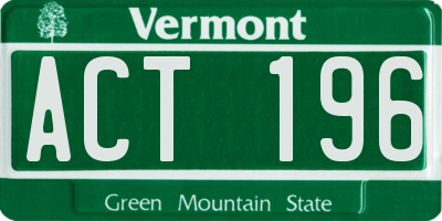 VT license plate ACT196