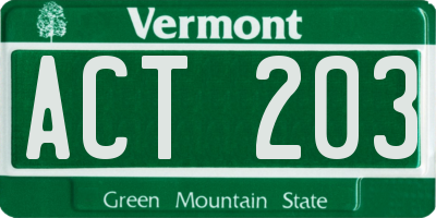 VT license plate ACT203