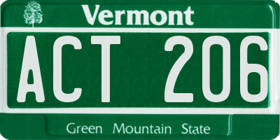 VT license plate ACT206