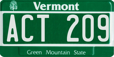 VT license plate ACT209