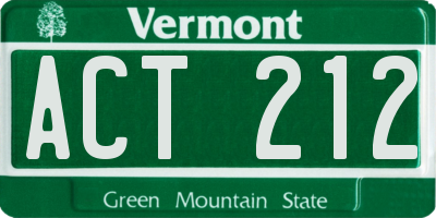 VT license plate ACT212