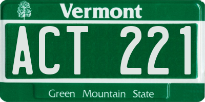 VT license plate ACT221