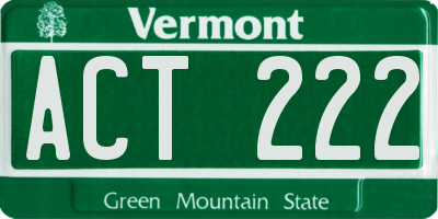 VT license plate ACT222