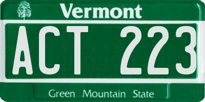 VT license plate ACT223