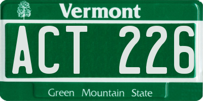 VT license plate ACT226