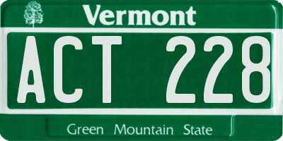 VT license plate ACT228