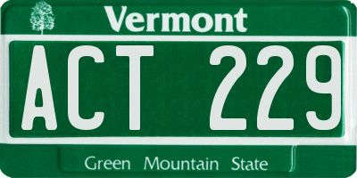VT license plate ACT229