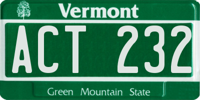 VT license plate ACT232