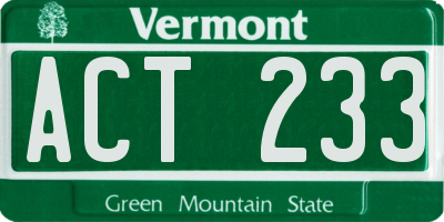 VT license plate ACT233