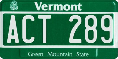 VT license plate ACT289