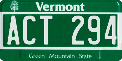 VT license plate ACT294