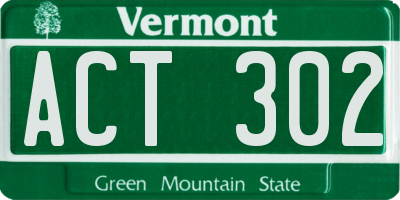 VT license plate ACT302