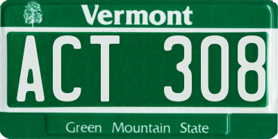 VT license plate ACT308