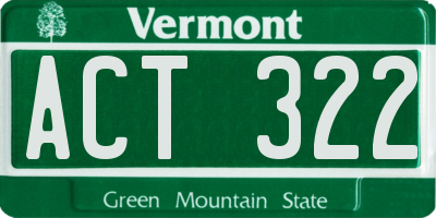 VT license plate ACT322