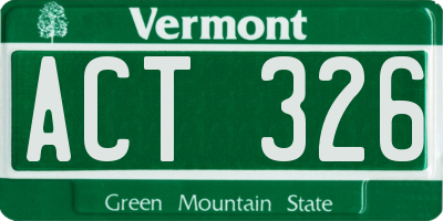 VT license plate ACT326