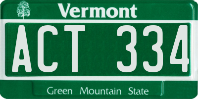 VT license plate ACT334