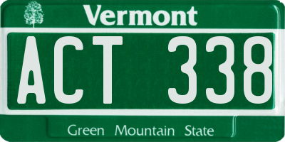 VT license plate ACT338