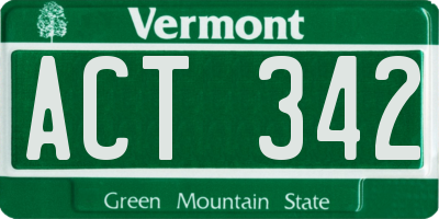 VT license plate ACT342