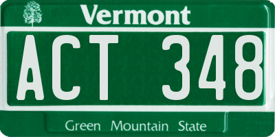 VT license plate ACT348