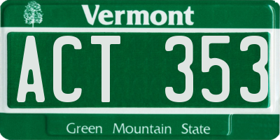 VT license plate ACT353
