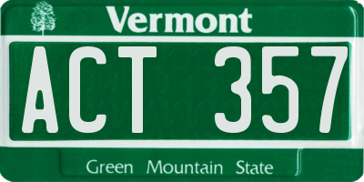VT license plate ACT357