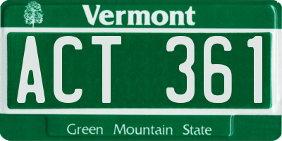 VT license plate ACT361