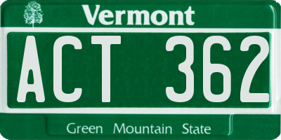 VT license plate ACT362