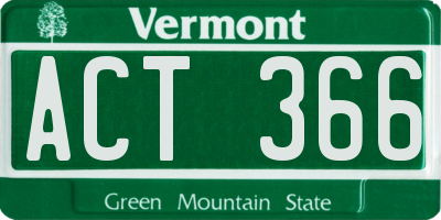 VT license plate ACT366