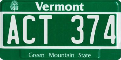 VT license plate ACT374