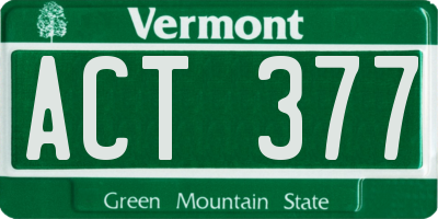 VT license plate ACT377