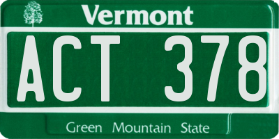 VT license plate ACT378