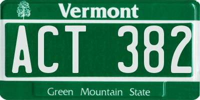 VT license plate ACT382