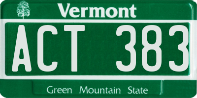 VT license plate ACT383