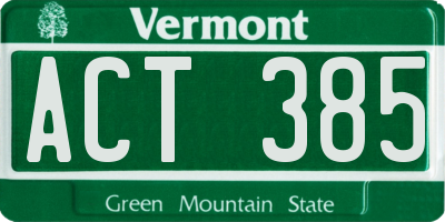 VT license plate ACT385