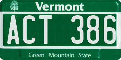 VT license plate ACT386