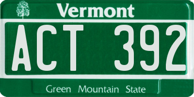 VT license plate ACT392