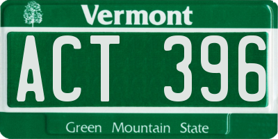 VT license plate ACT396
