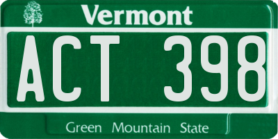 VT license plate ACT398