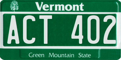 VT license plate ACT402