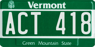 VT license plate ACT418