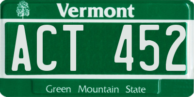 VT license plate ACT452