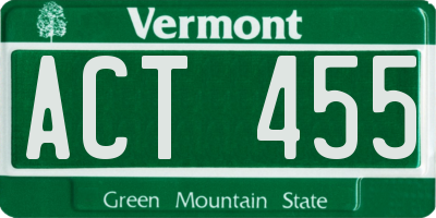 VT license plate ACT455