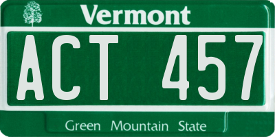 VT license plate ACT457