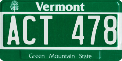 VT license plate ACT478