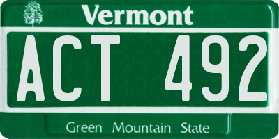 VT license plate ACT492