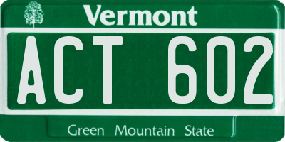 VT license plate ACT602