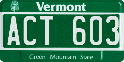 VT license plate ACT603