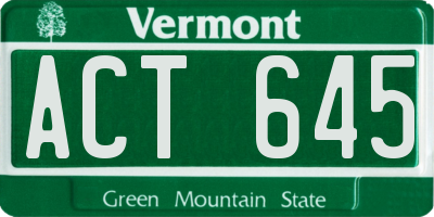 VT license plate ACT645