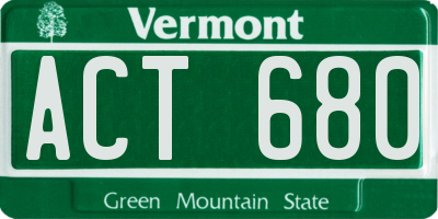 VT license plate ACT680
